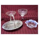 SILVER PLATE BRIDE BASKET; OPALESCENT GLASS GRAPE