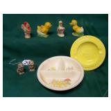 CHALK CHICKS, DUCK,HEN, ; BRAILLE ASH TRAY -CHIP;