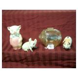 PIG BANK & FIGURINES- SMALL PIG HAS HAIRLINE