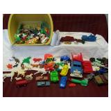 VINTAGE PLASTIC ANIMALS; TOY CARS & PARTS