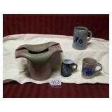 POTTERY VASE & MUGS