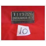 1943 INDIANA TRUCK LICENSE PLATE TOPPER 23/4 X5