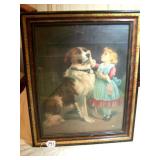 GIRL W/ DOG PRINT IN NICE FRAME-- PICK UP ONLY