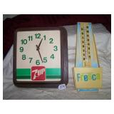 7 UP CLOCK 15" ; FRESCA ADV. THERMOMETER 173/4-