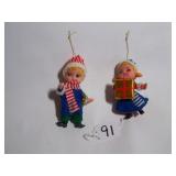 VINTAGE BOY & GIRL HOLDING PRESENT ORNAMENTS