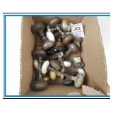 15 PAIRS OF ANTIQUE DOOR KNOBS WITH SPINDLES