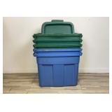 Five 18 Gallon Rubbermaid Storage Totes