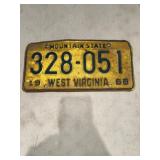 1968 WV LICENSE PLATE