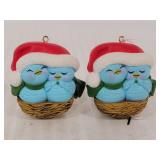 Two Christmas Blue Bird Ornaments