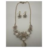 QVC FLOWER & STONE NECKLACE & PIERCED EARRINGS