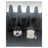 2-RINGS SIZE 6 1-PINK & PURPLE STONES 1-FAUX