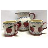 Apple pitcher with 2 matching mugs