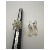 CLEAR BEADED RINF SIZE 7 & PIERCED EARRINGS