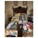 Antique High Back Bed, Dresser with Mirror