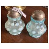 Pair Blue Artglass Thumbprint Shakers