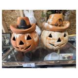 2 Ceramic Cowboy Pumpkins