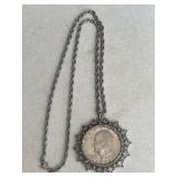 IKE Silver Dollar with Bezel and Chain