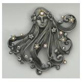 Vintage Face Star Celestial Lady Brooch