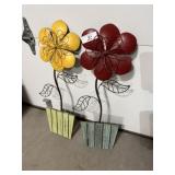 Pair of Decorative Metal & Wood Flowers