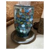 Vintage Chick Feeder with Vintage Marbles