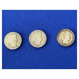 3 Barber Silver Half Dollar Coins