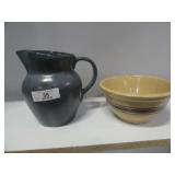 Vintage Lot of 2 Roseville Pottery Pitcher & Bowl