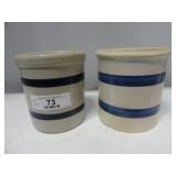 Lot Of 2 Blue Striped Crocks 1 Roseville