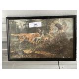 Vintage Framed Hunting Scene Artwork