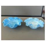 Pair of Fenton Blue Slag Glass Bowls