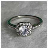 Halo Style White Sapphire Solitaire Ring