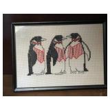 Framed Penguin Crosstich Art