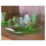 Green Depression Glass Cup & Saucer Set