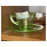 Green Depression Glass Cup & Saucer Set