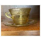 Amber Depression Glass Cup & Saucer Set