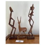 3 African Style Wood Statues