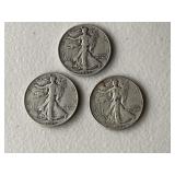 3- Various Date Walking Liberty Half Dollars