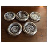 5 Piece Silver Rimmed Glass Coaster Set