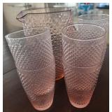 Pink Glass Pitcher set w/ Glasses