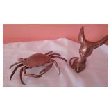 Vintage Crab Ashtray and Bronze Mouse Figurine