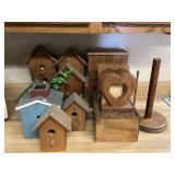 Assorted bird houses and wood decor