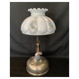 Vintage blue floral Hurricane table oil lamp