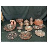 Assorted pink depression glass