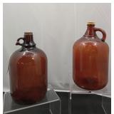 Set of 2 Brown Glass Jugs