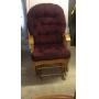 Oak Wooden Glider Rocker with Burgundy Upholstery