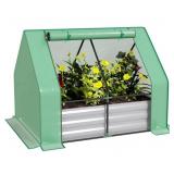 Outsunny Galvanized Raised Garden Bed with Mini Gr