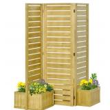 Outsunny Wood Privacy Screen w/ 4 Planter Box, Rai