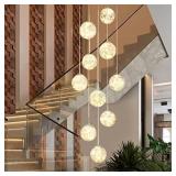 KAUCQI 10-Light LED Staircase Chandelier Crystal C