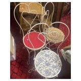 3 White Metal Parlour Chairs and Round