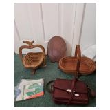 3 Wood collapsible baskets, maroon colored purse