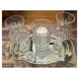 Glass Mirrored  Transporting Tray w/ 3 Tall Glass